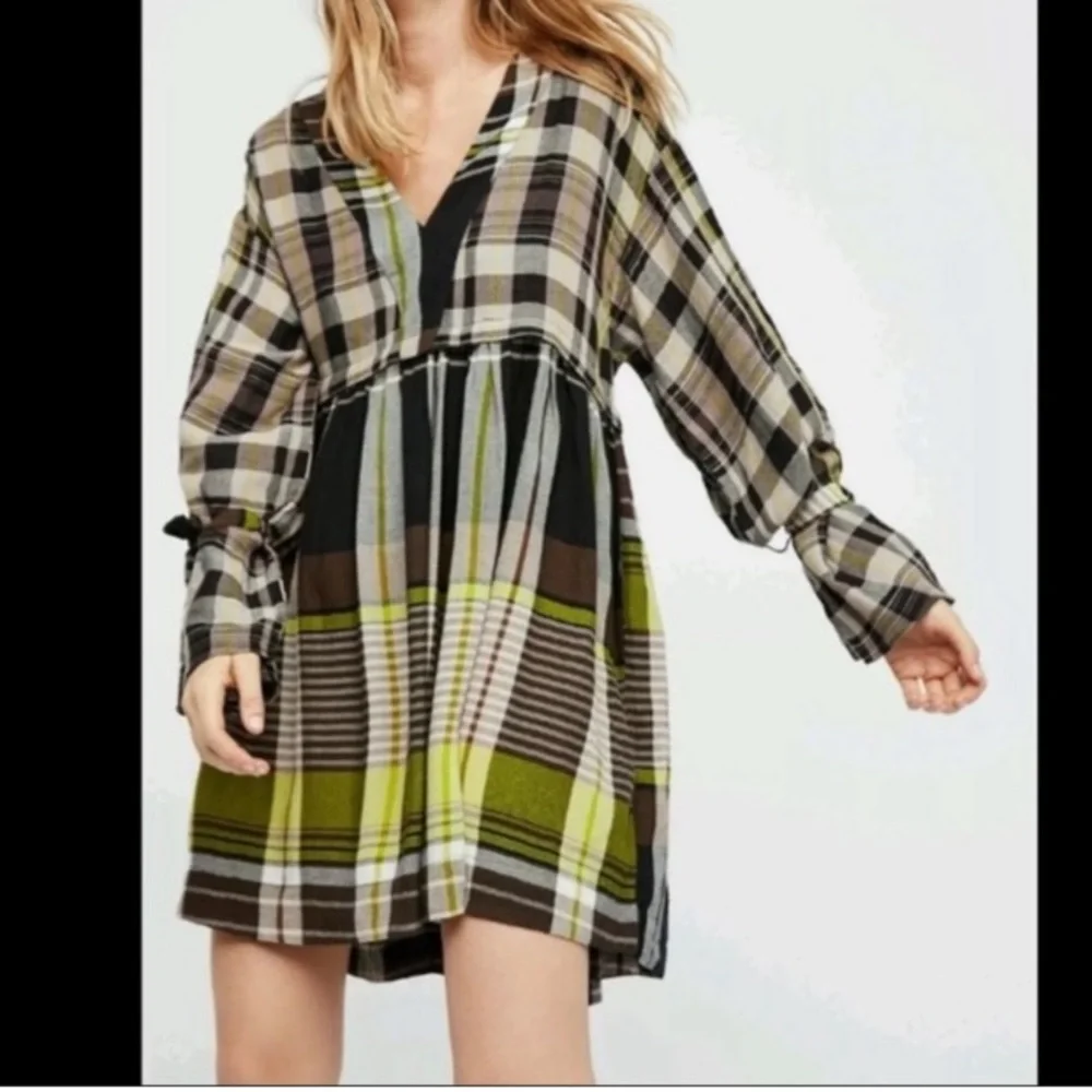 Free People Falling Stars Plaid Mini Dress XS